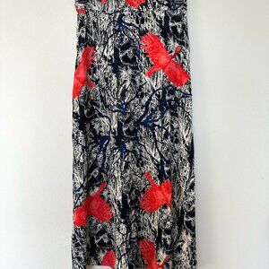 & Other Stories Pink and Navy Bird Pattern Skirt, Size 2